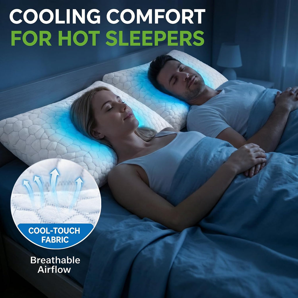 Cooling Pillows King Set of 2, CertiPUR-US Shredded Memory Foam Pillows,Soft Yet Supportive Pillow for Sleeping, Cool