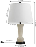 23" Natural/Black Natural White Alabaster Table Lamp with Crystal Base, Modern Nightstand Lamp with White Linen Shade