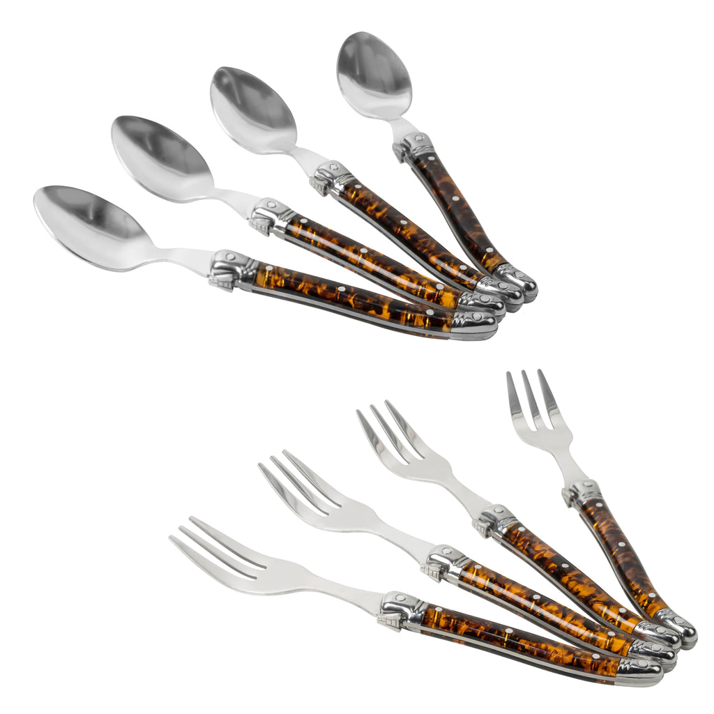 8pc Laguiole Dessert Spoon and Fork Set - Tortoise Shell