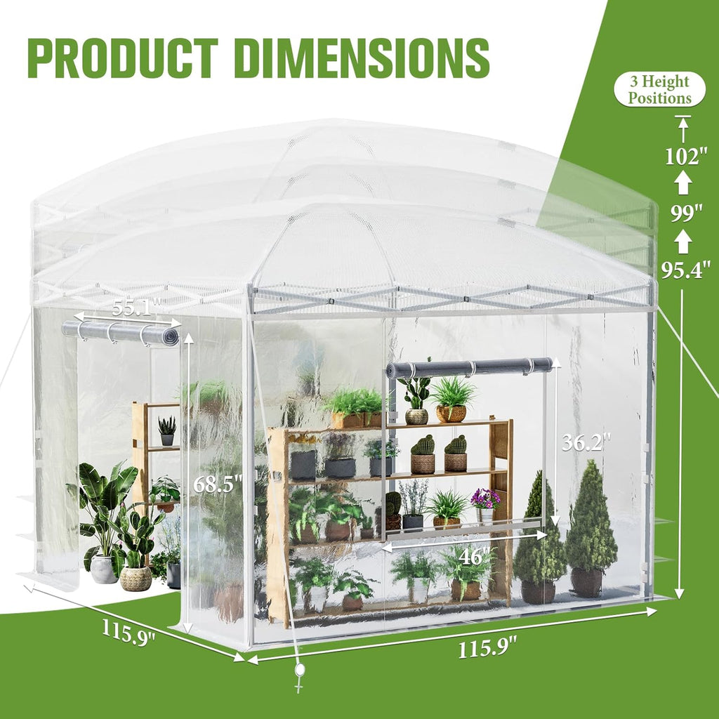 10x10x8.5 FT Portable Walk-in Greenhouse, Indoor Outdoor