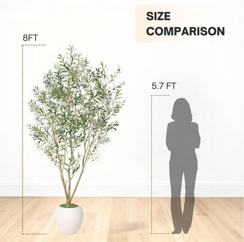 8FT Artificial Olive Tree Tall Faux Potted Plant White Planter Indoor