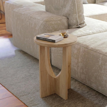 Stupa Solid Wood End Table - 22" Tall Round Side Table, Natural Finish, Handcrafted, Effortless Assembly, Modern