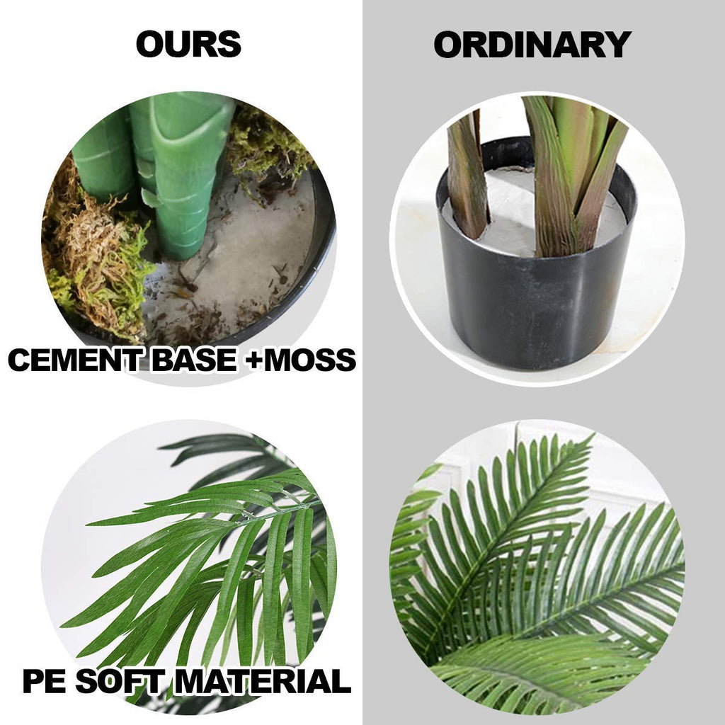 Ficus Fake Artificial Greenery Plants Pot Decorative Home, Office, Lobby (3.5Ft Palm Tree), Green