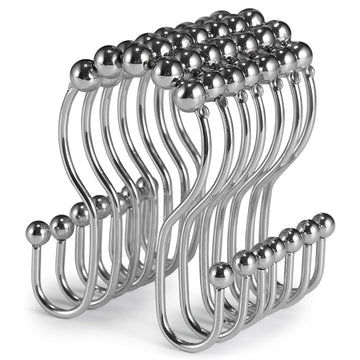 Shower Curtain Hooks, 12 Pcs Shower Curtain Rings, Stainless Steel Shower Curtain Hangers, Double Hook Shower Curtain