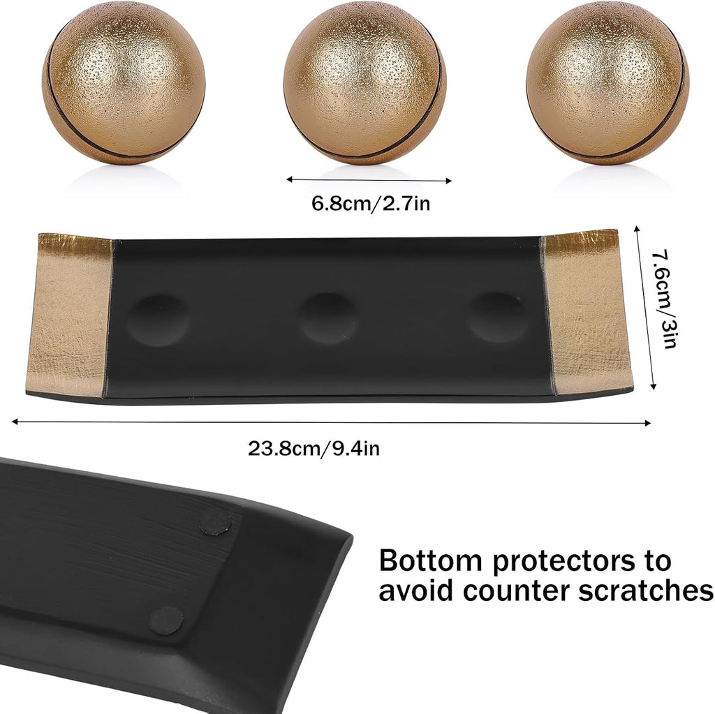 Decorative Tray with Balls Set, Black Gold Decor Orbs TV Stand, Coffee Table Centerpiece, Elegant Orbs Decorative