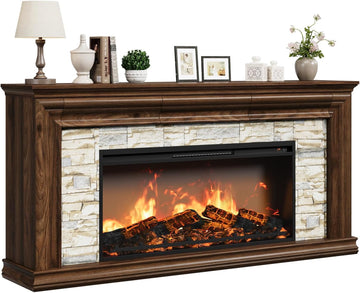 70" Fireplace TV Stand Up to 80" TVs, 42" Modern Electric Fireplace with Mantel