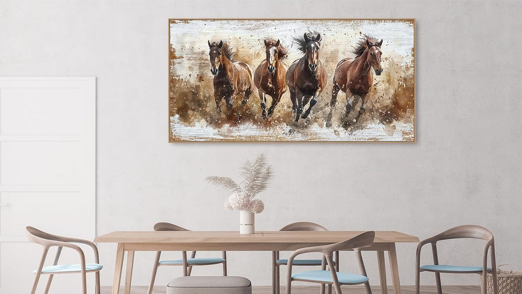 Framed Horses Wall Art - Brown Horse Canvas Pictures Animal Wall Decor Running Horses Painting Prints Artwork Bedroom