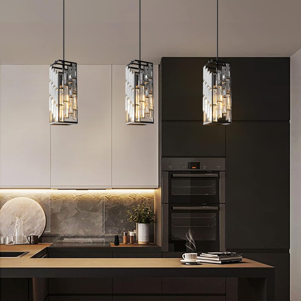 Black Pendant Lighting Modern Pendant Light, Mini Crystal Chandeliers,Adjustable Pendant Light Fixture for Kitchen