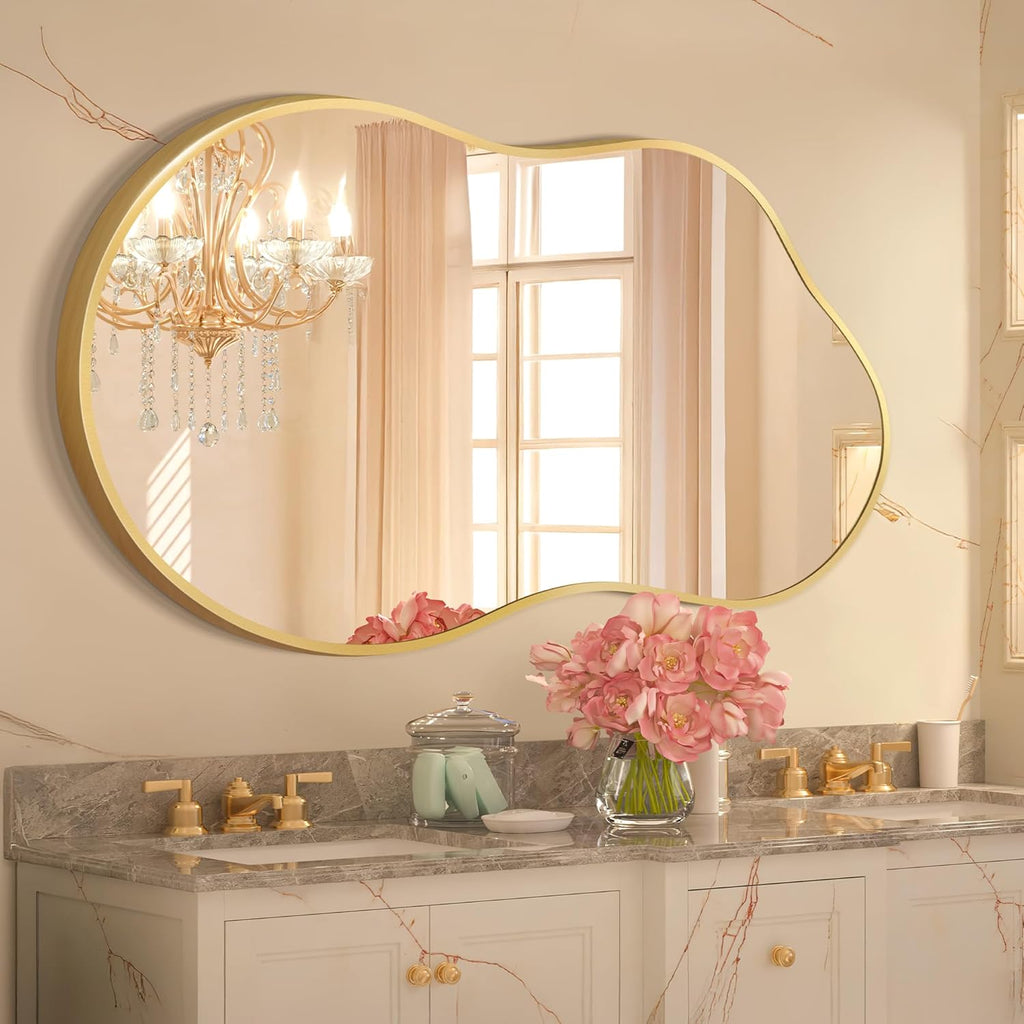 Irregular Wall Mirror - Wall Mirrors Decorative 20"x36" Gold Asymmetrical Mirror Tempered Glass Aviation Aluminum