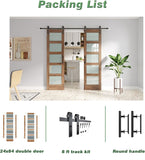Double 24 x 84 inch Glass Barn Doors 48inch Barn Door with 8FT Hardware Kit & Handle Included,5-Pane