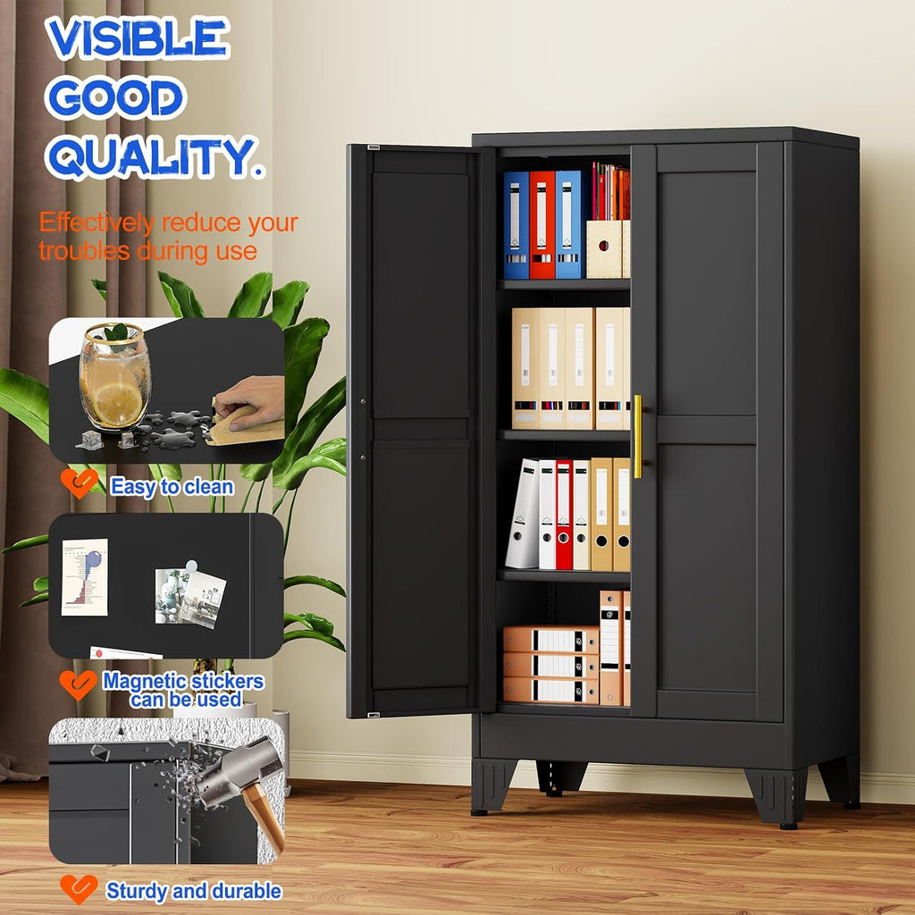 47.2'' Tall Metal Garage Storage Cabinet,File Cabinet with Door and Adjustable Shelves, Outdoor Steel Tool Cabinet