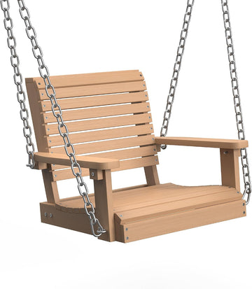 HDPE Single Hanging Porch Swing, 360 LBS Outdoor Swing Chair, Teak | Wood-Look Finish, All-Weather & Fade Resistant