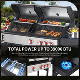 Propane and Charcoal Grill Combo with Side Burner, 41,500 BTU 2-in-1 Griddle Grill, 673 Sq. In. Cooking Area