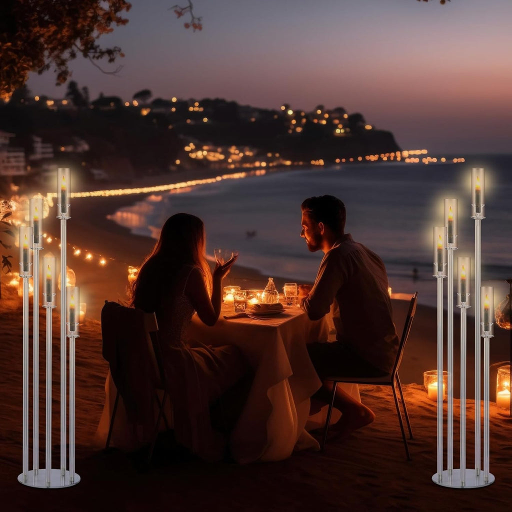 2 Pcs 5 Arm 46.4 x 8.7 Inch Acrylic Candelabra Centerpieces Holder Large Acrylic Candle Holder for Ceremony Floor