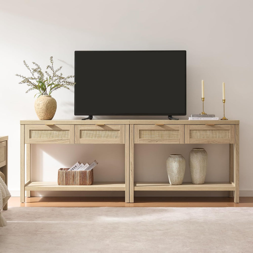 Rattan Console Table - Boho Entryway Table with Storage and Drawers, Small Entry Tables Behind Couch Table Sofa Table