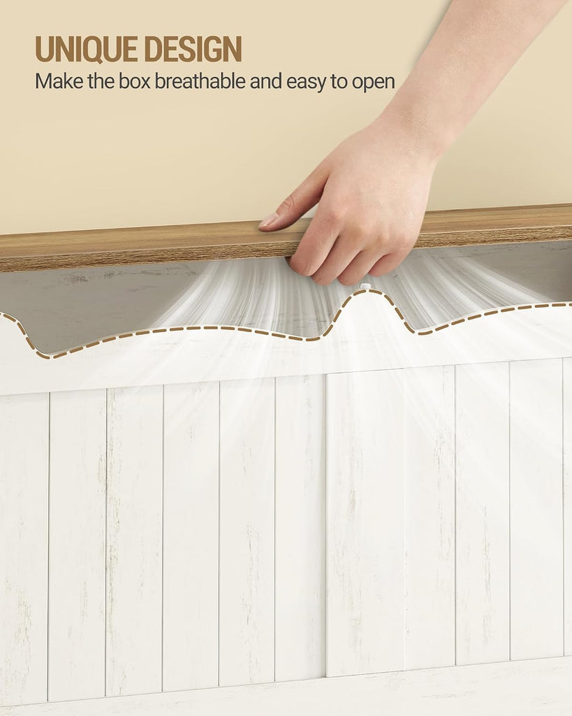 47" Lift Top Storage Bench,225L/59Gal FSC Wood Chest | Retro White | 330lb Seating | Double Hinges | Bedroom Blanket