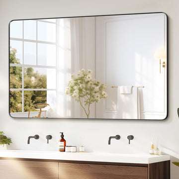 Black Framed Bathroom Vanity Mirror for Over Sink, 50x30 Inch High-Definition Wall Mirror with Horizontal/Vertical