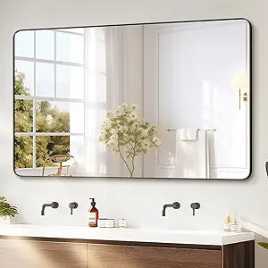 Black Framed Bathroom Vanity Mirror for Over Sink, 50X30 Inch High-Definition Wall Mirror with Horizontal/Vertical