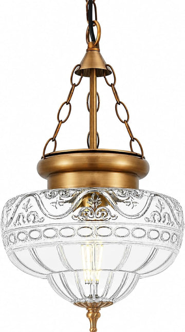Vintage Brushed Antique Brass Pendant Light for Kitchen Island, Handblown Textured Glass Hanging Light Fixture