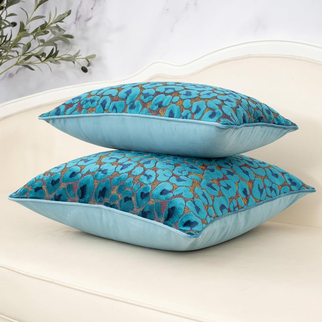 Blue Floral Throw Pillow Cover 12 x 20 Inch Cut Velvet Rectange Luxury Decorative Lumbar Pillow Cover