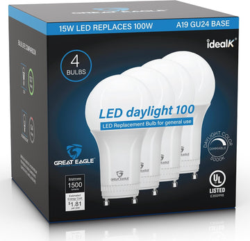 15W (100W Equivalent) GU24 LED Light Bulb Dimmable 5000K Daylight, UL, Replace CFL Twist-in 2 Prong (4-Pack)
