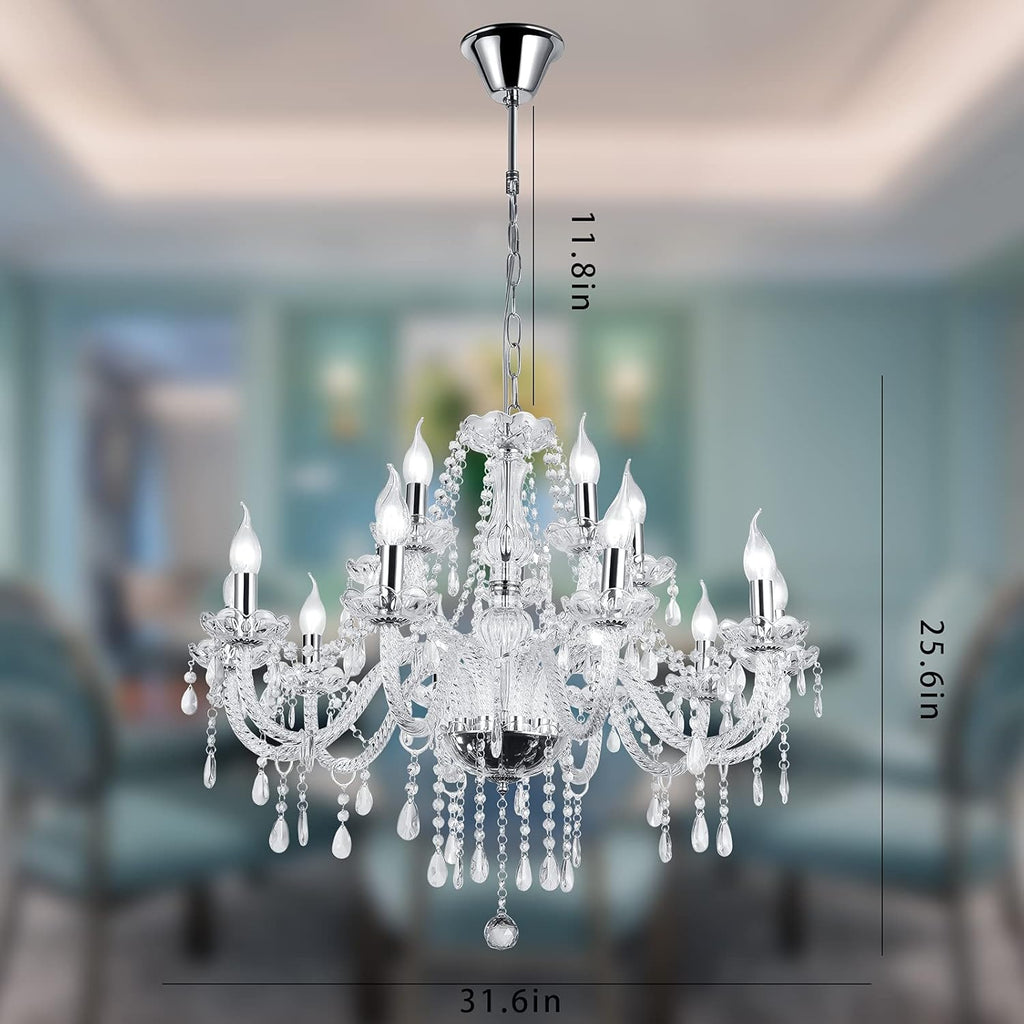 Crystal Candle Chandeliers Lighting Modern 12 Lights Pendant Ceiling Fixture Lamp for Dining Living Room Bedroom Hallway Entry Elegant Decoration (12 bulbs)