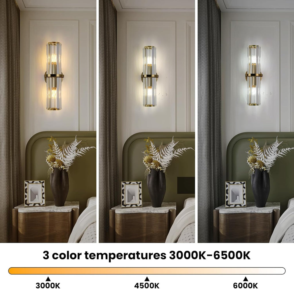 Crystal Wall Sconce Set of 2, Gold Crystal Bathroom Wall Light, Modern Sconces Wall Decor 2-Light Luxury Indoor Wall