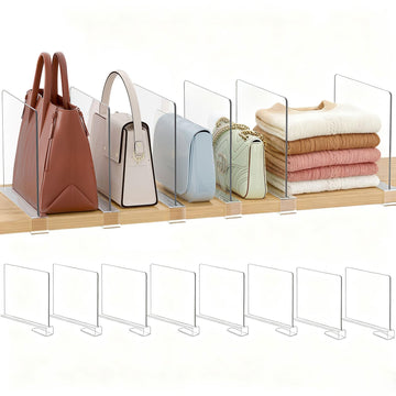 Purse Organizer for Closet Shelf Dividers: Clear Acrylic 8-Pack