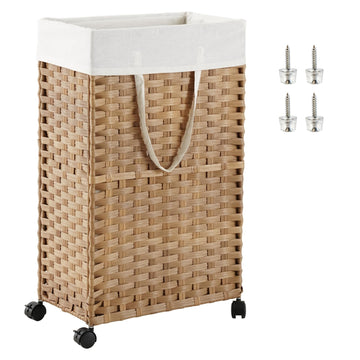 Slim Laundry Hamper with Wheels, 48L Narrow Laundry Hamper Natural