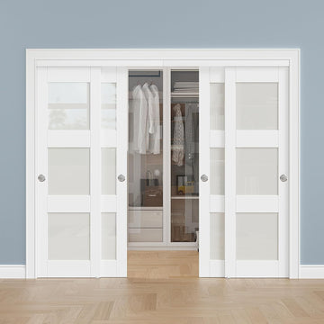 Paintable Sliding Closet Doors, 96" x 80" Bypass Slidng Door Panels with Hardware Kit, 3-Lite Froste
