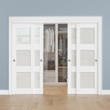 Paintable Sliding Closet Doors, 96" x 80" Bypass Slidng Door Panels with Hardware Kit, 3-Lite Froste