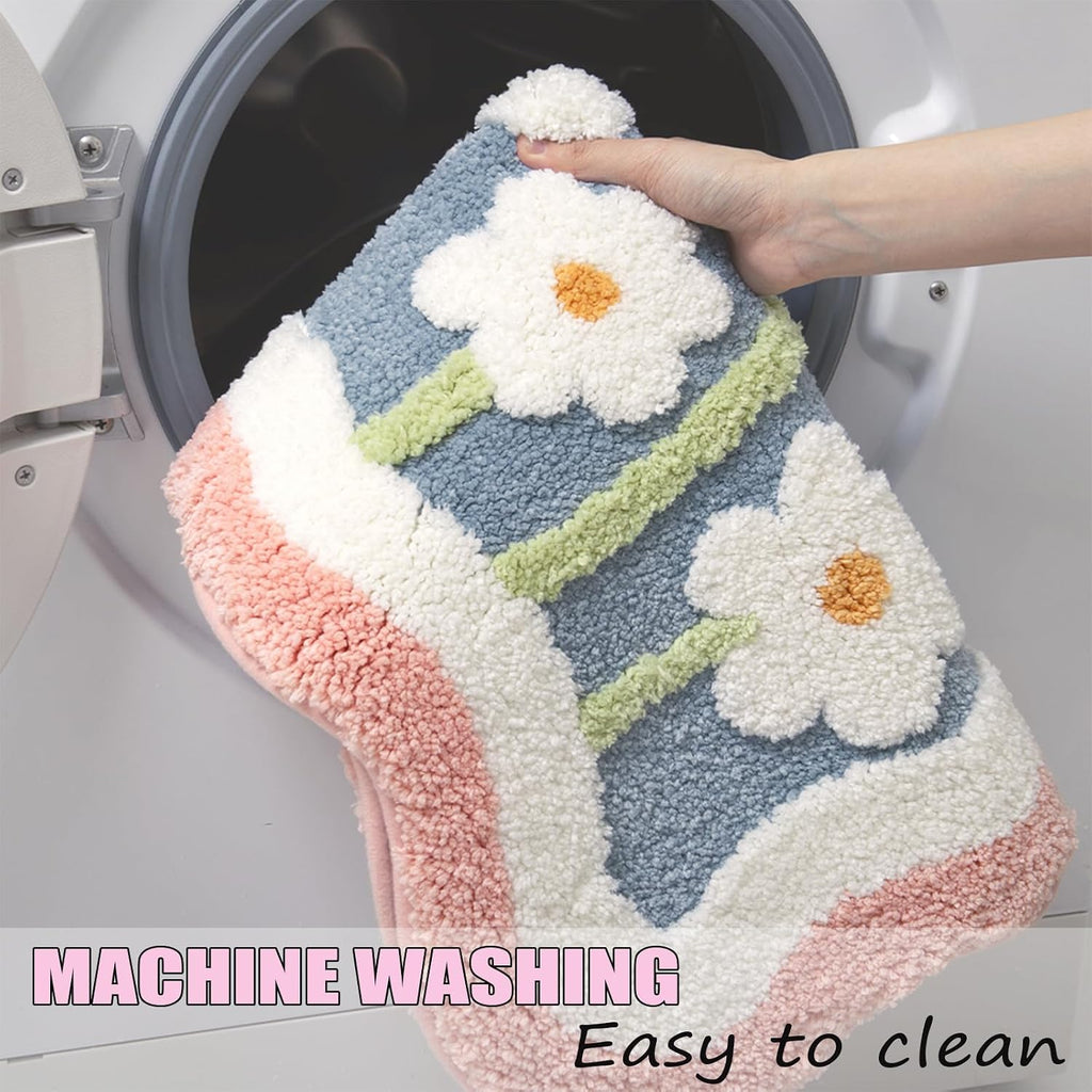 Bathroom Rug Set 2 Piece, Pink Microfiber Bath Mat & U-Shaped Toilet Rug, Non-Slip Washable Carpet 32x20 & 22x20