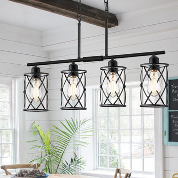 Kitchen Island Lighting, Modern Black Dining Room Light Fixtures with Clear Glass, Farmhouse Industrial