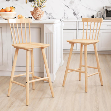 26" Windsor Counter Height Bar Stools Set of 2, Farmhouse Wooden Counter Stools with Spindle Back, Modern Rustic