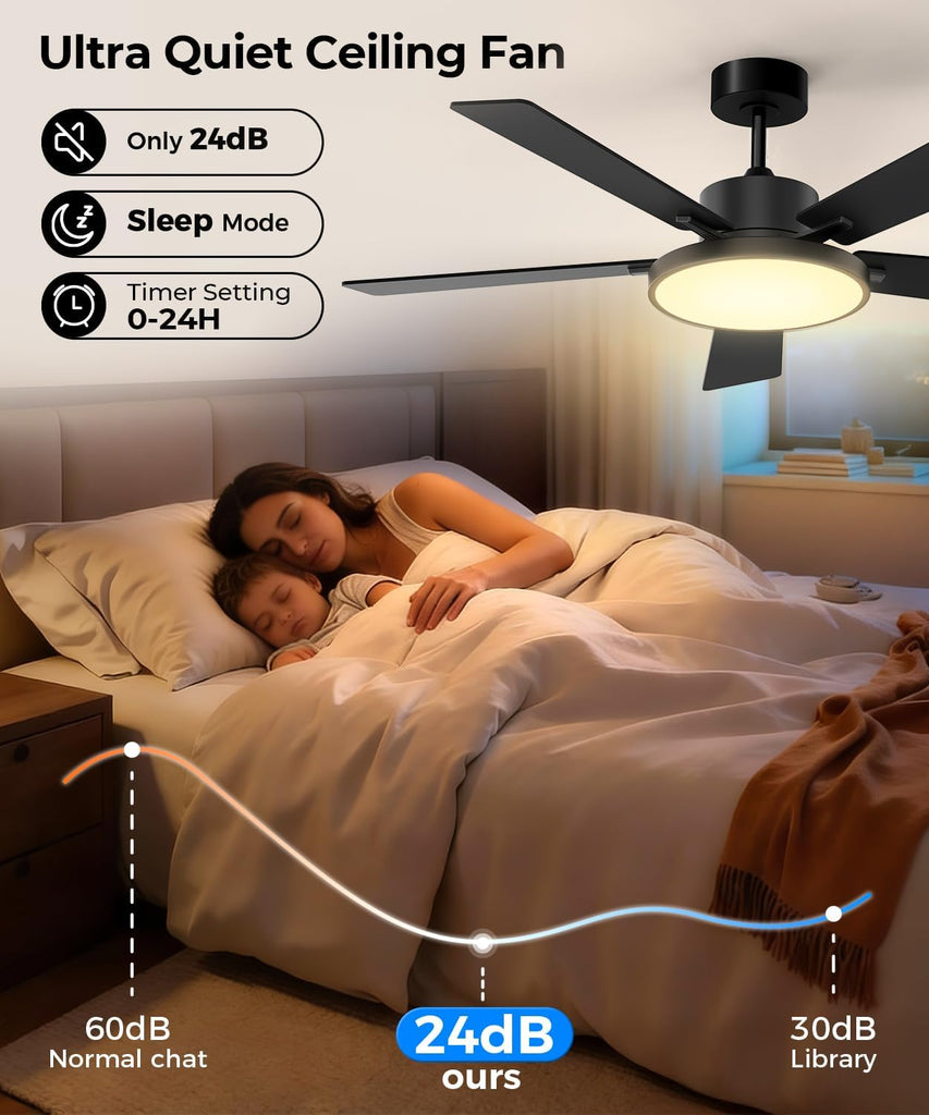 Ceiling Fan with Light,RGBCW Smart 52" Low Profile Ceiling Fan with Light and Remote,Alexa/Google/App Control