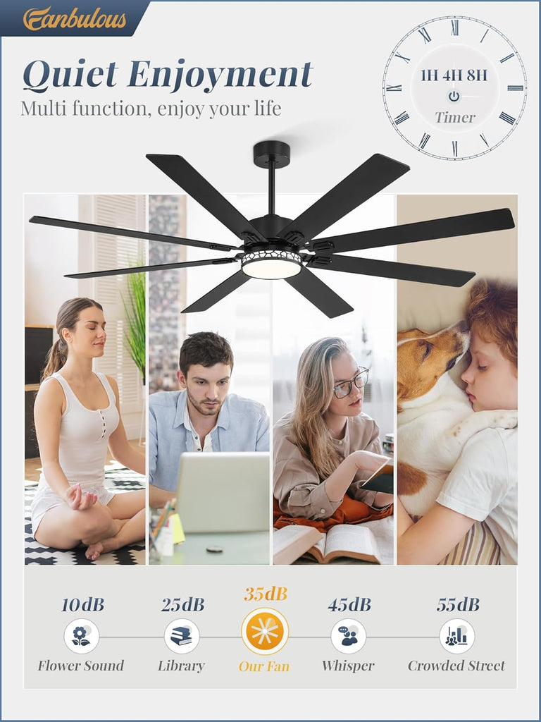 72" Ceiling Fan with LED Light and Remote - Black