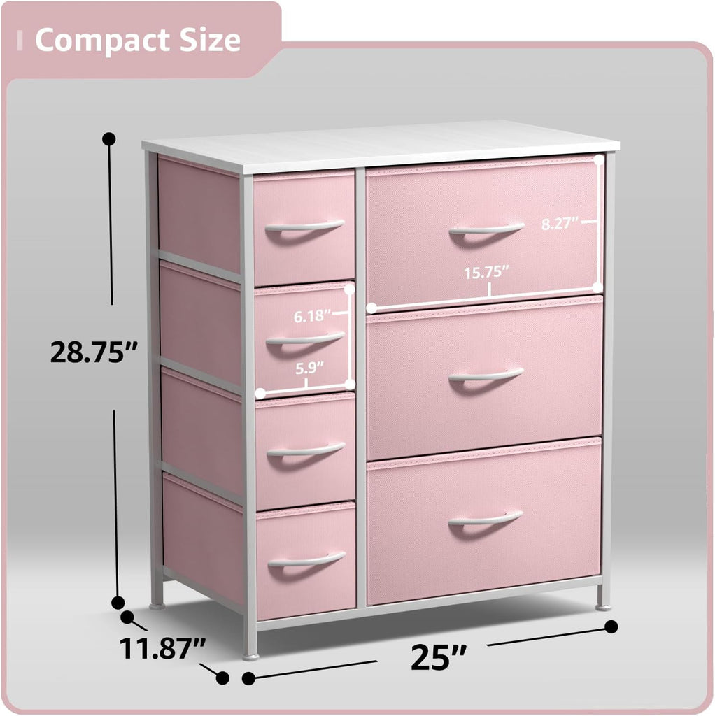 Dresser with 7 Drawers - Furniture Storage Chest for Kid's, Teens, Bedroom, Nursery, Playroom, Clothes, Toys - Steel