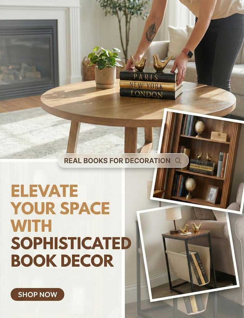 Decorative Books Decor & Coffee Table Book Decor - Set of 3 Real Hardcover Decorative Books (Paris, London, New York)