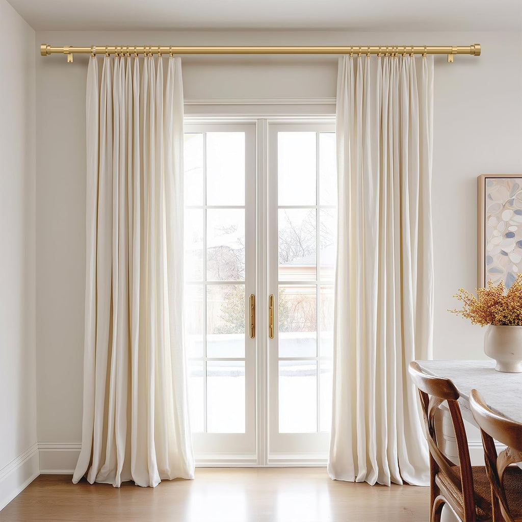 Gold Heavy Duty Curtain Rods for Windows 48 to 84 Inches Adjustable Length 1" Diameter Curtain Rod with Modern - Set of 2