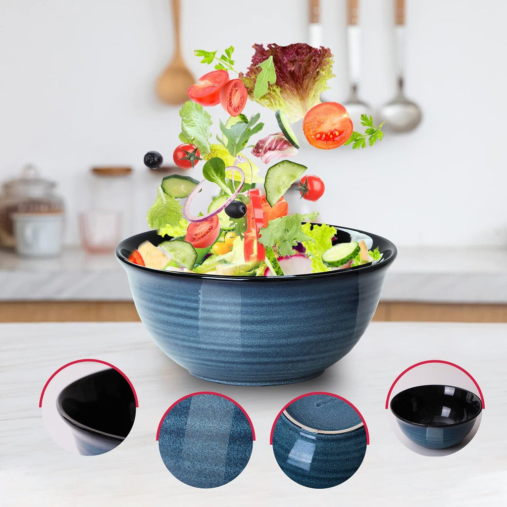 Ceramic Mixing Bowls Set , Handmade Serving Dishes for Entertaining, 2.1/1.0/0.5 Qt Deep Microwave Safe Nesting Bowls
