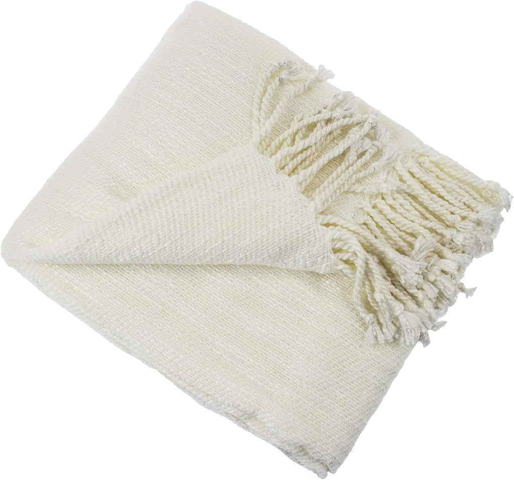 Classic Woven Solid Lightweight Throw Blanket with Fringe Design 50" W x 60" L - 4 Colors (Ivory)