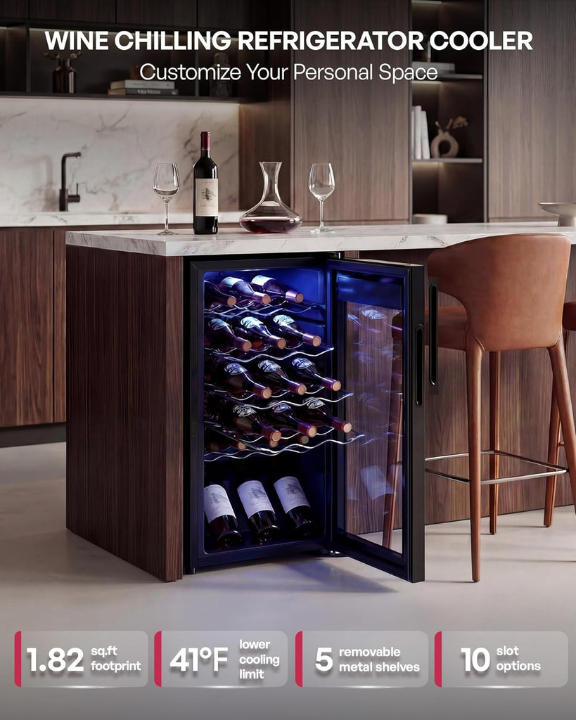 18 Bottle Compressor Wine Cooler Refrigerator，Freestanding Wine Fridge with Digi