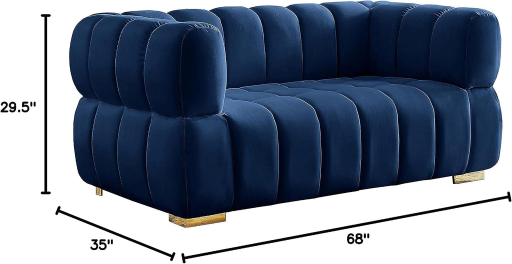 670Navy-L Gwen Collection Modern | Contemporary Velvet Upholstered Loveseat with Deep Biscuit Tufting