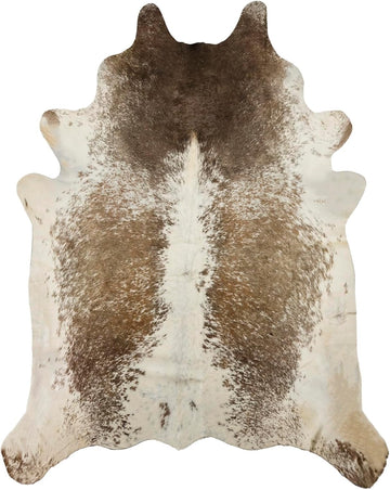 Kobe Cowhide Area Rug, Salt and Pepper Taupe White, 6x7 ft | Low Pile, Shed-Resistant, Brazilian Tannery Leather