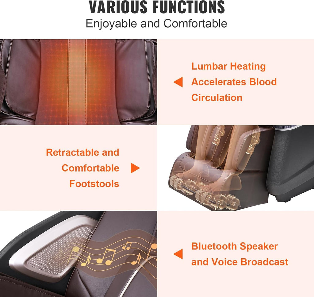 Full Body Massage Chair, SL-Track Zero Gravity Massage Recliner, 3D Shiatsu, Body Scan, Heating, Bluetooth Speaker