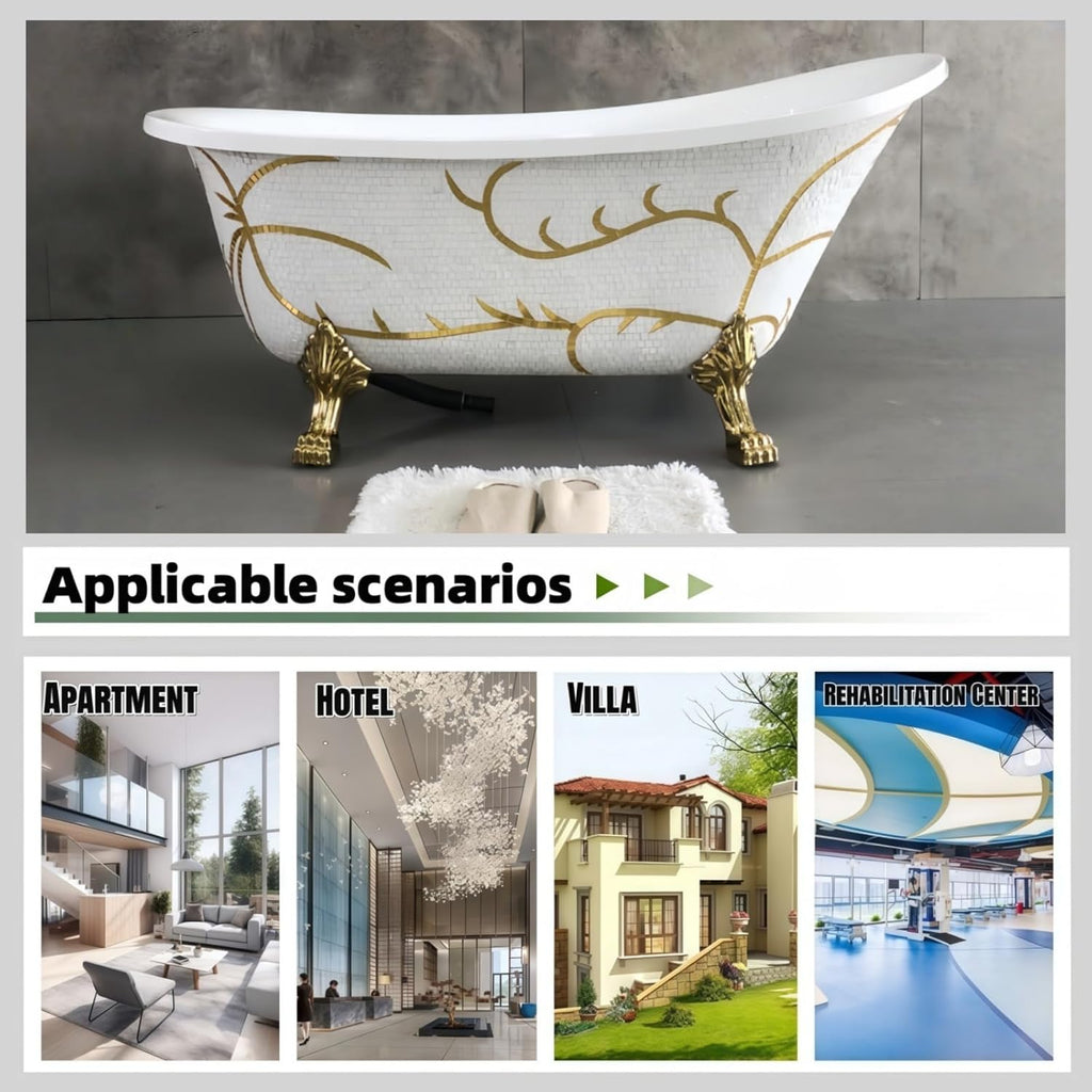 54" Edeyeu Freestanding Bathtub - Solid Surface Soaking Tub With Gold Clawfoot Elegance, Designer Free Standing