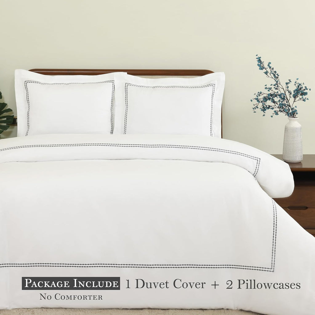 White Duvet Cover Luxury Hotel Quality Bedding Set 100% Cotton Embroidered Duvet Covers with 2 Pillow Shams