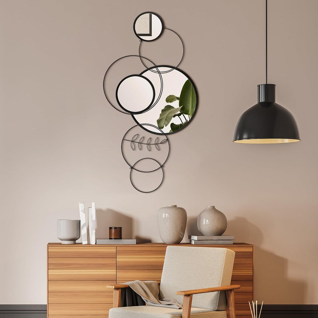 Wall Mirror Decorative 41.34'' x 17.72'' Round Modern Metal Wall Mirrors Set Circle Plates Overlapping Decorations