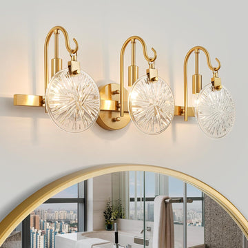3-Light Bathroom Light Fixture Over Mirror Morden Vanity Wall Sconces Clear Glass Shade Living Room, E12 Base, Brass