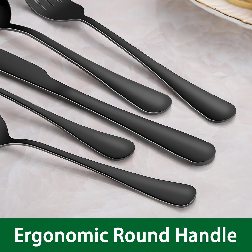 30 PCs Flatware Sets,Black Stainless Steel Silverware Sets Service For 6 Person,Durable Cutlery Sets